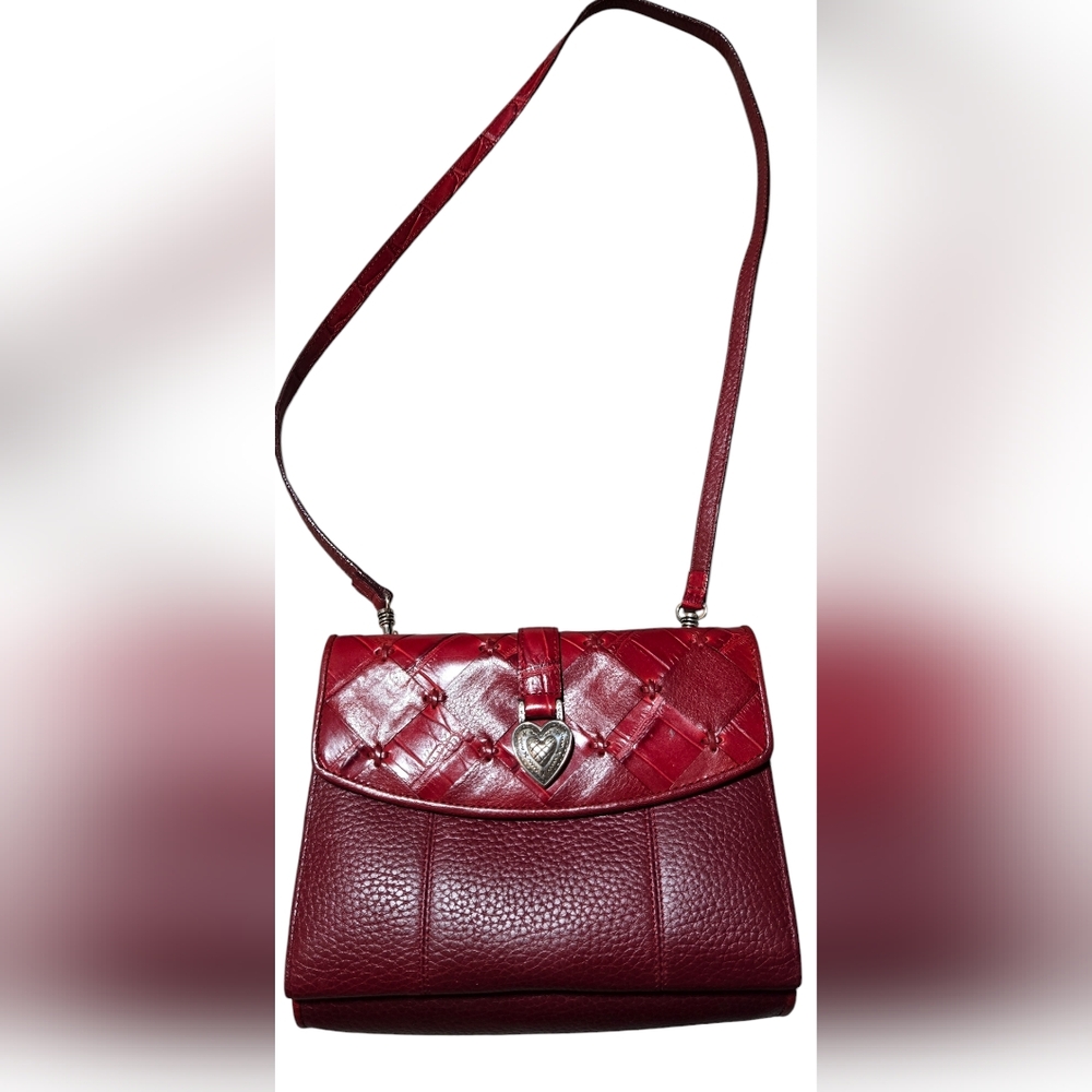 BRIGHTON Red Leather Enchanted Heart Organizer Crossbody Wallet Clutch Retired